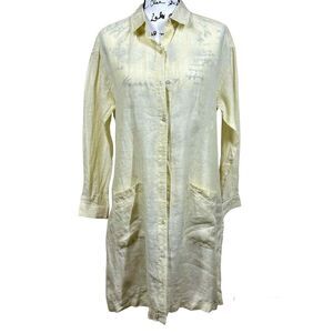 Jones New York Yellow 100% linen top button up tunic side slit  pockets size S